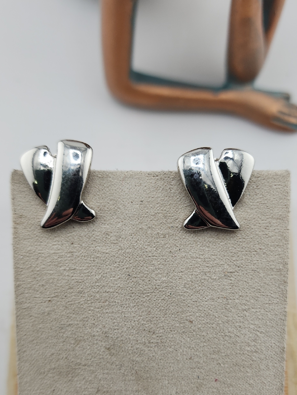 Silver Abstract Heart Stud Earrings - Silver
